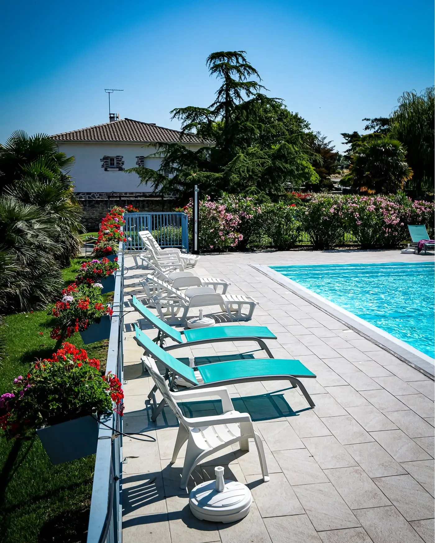 La piscine à débordement chauffée du Logis de la Palmeraie
